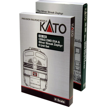 Kato N Scale CB&Q Silver Streak Zephyr 6pc Set With E5A & 5 Passenger Cars DCC/Sound