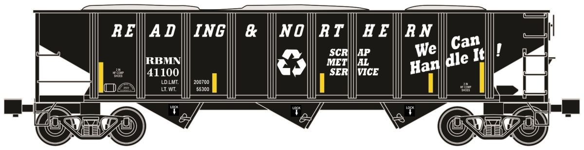 Ready Made Trains O Scale 3 Bay Hopper Reading & Northern - RMT662122