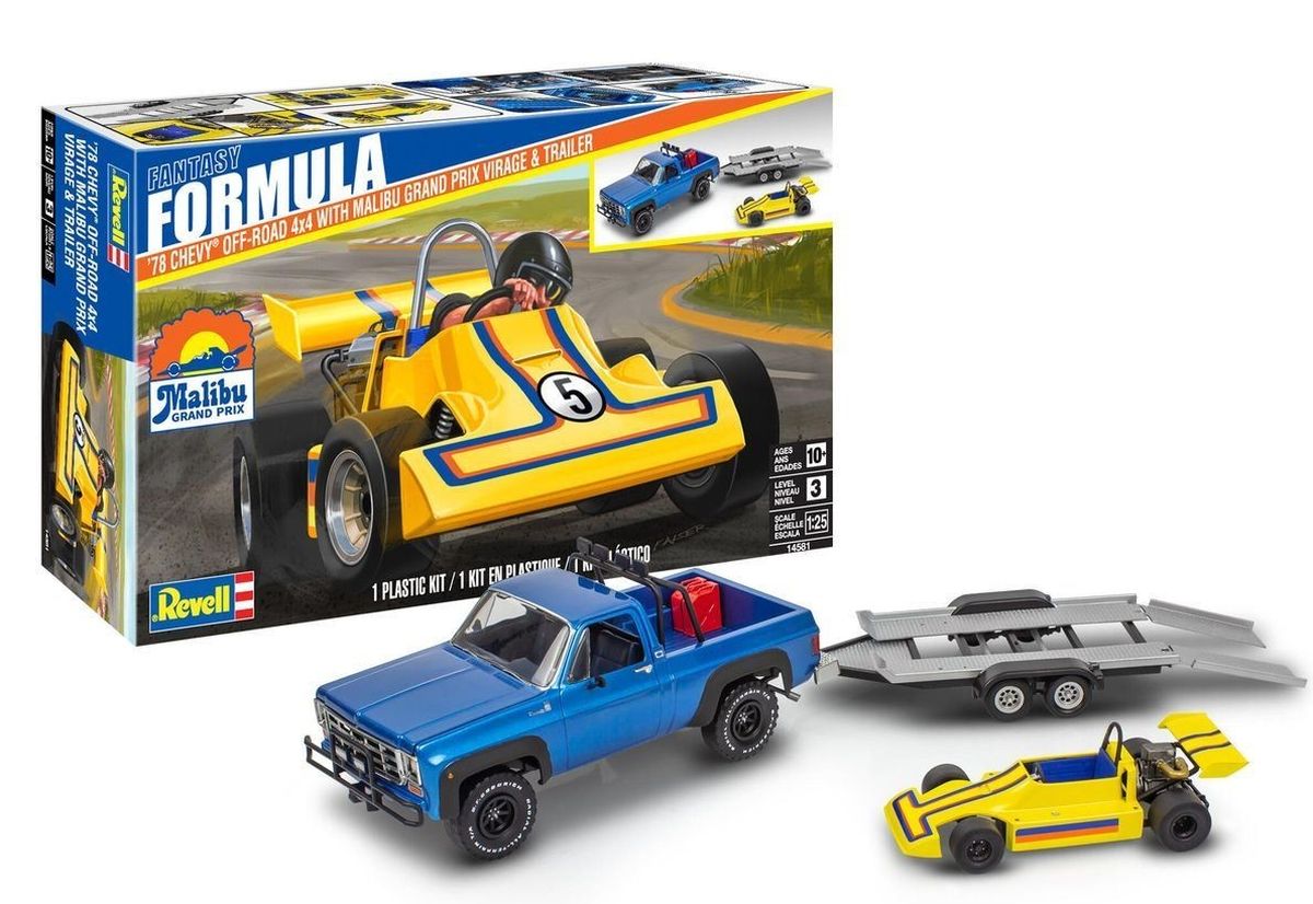 Revell 1/25 ’78 Chevy Off-Road 4x4 Plastic Model Kit W/Malibu Grand Prix Virage & Trailer Plastic Model Kit - RMX14581