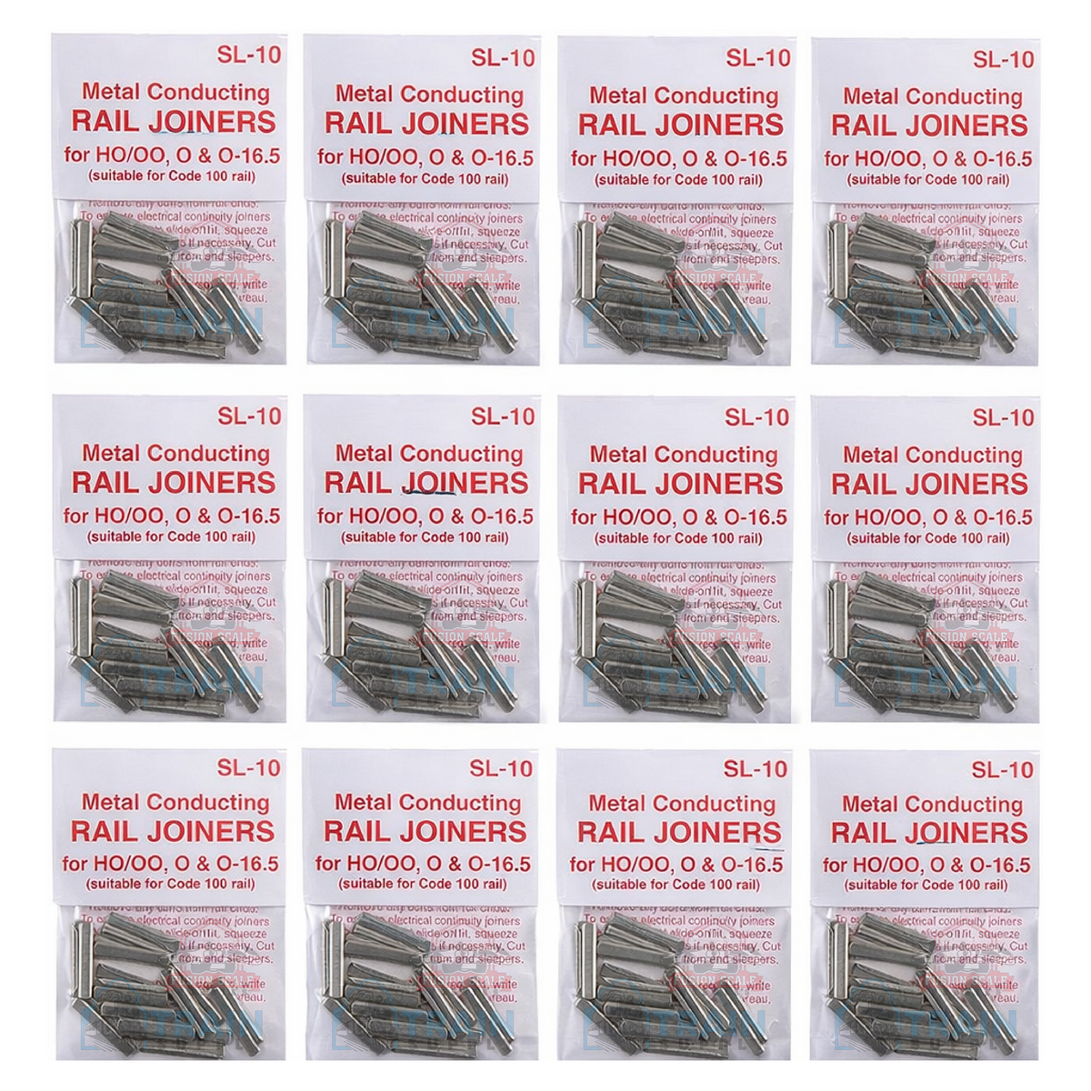 Peco SL-10 HO Scale Code 100 Nickel Silver Rail Joiners – 12 × 24-Pack (288 Total)