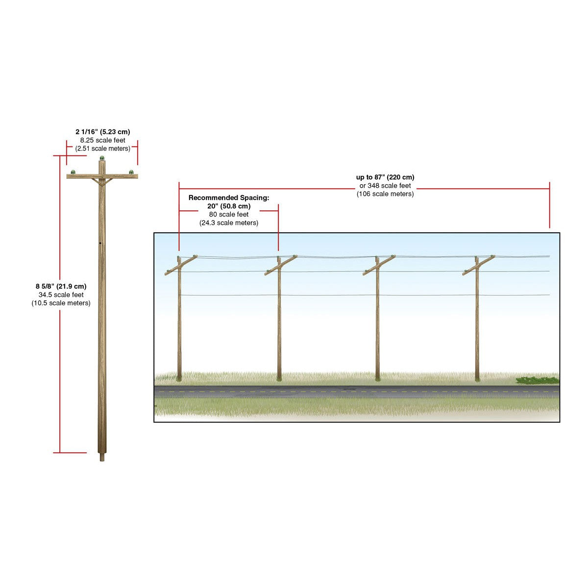 Woodland Scenics O Scale Pre-Wired Poles Single Crossbar