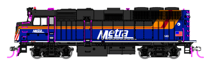 Kato HO Scale F40PH with Ditch lights Chicago Metra New Paint 149 w/Pre - Installed DCC + Sound - Fusion Scale Hobbies