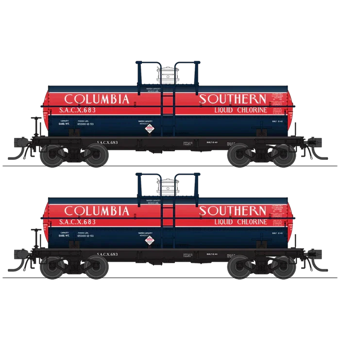 Broadway Limited HO 6000g Tank Car 2pk Columbia SOU /dk.blu & red