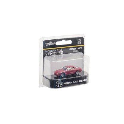 Woodland Scenics HO Modern Era Vehicles Maroon Coupe