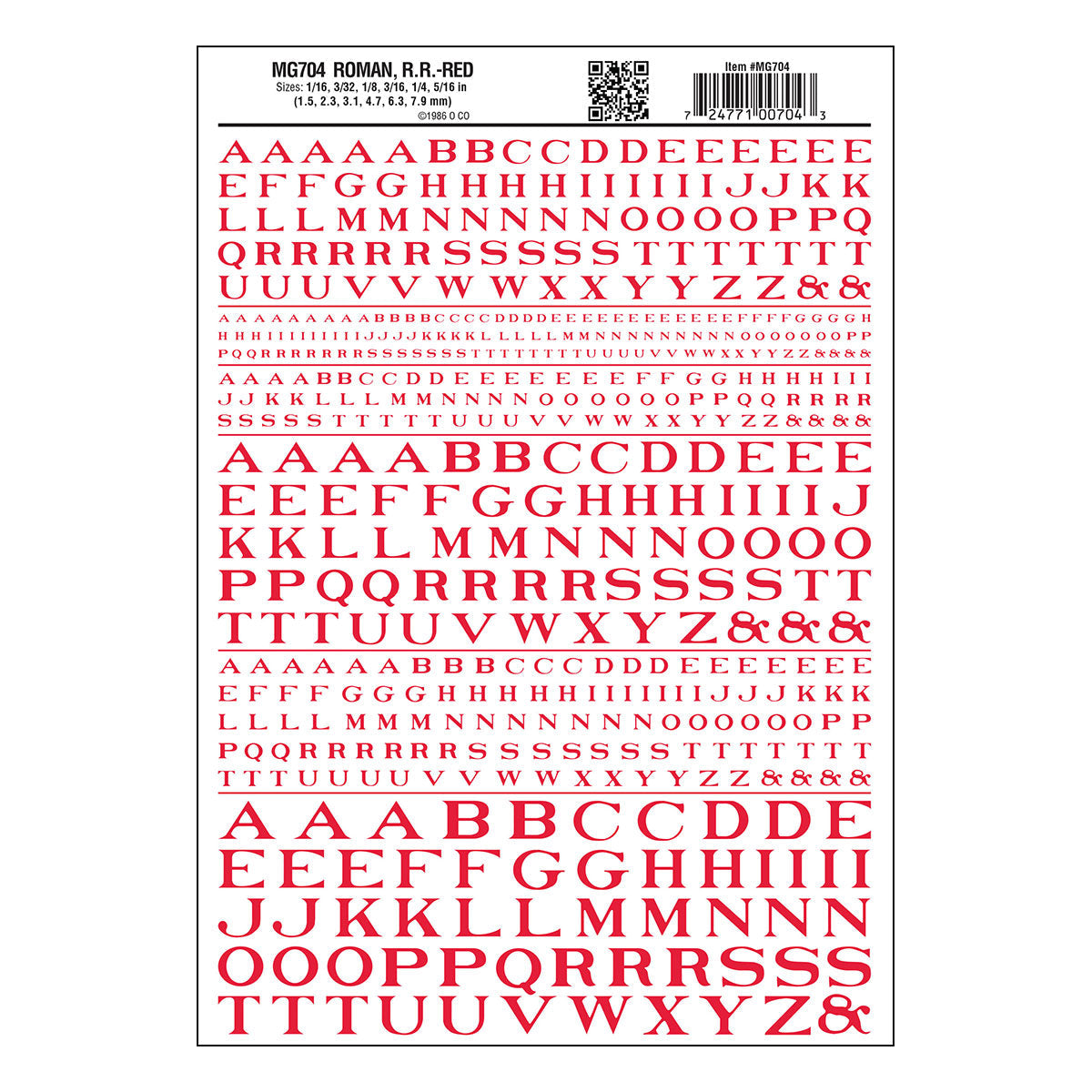 Woodland Scenics RR Roman Letters/red
